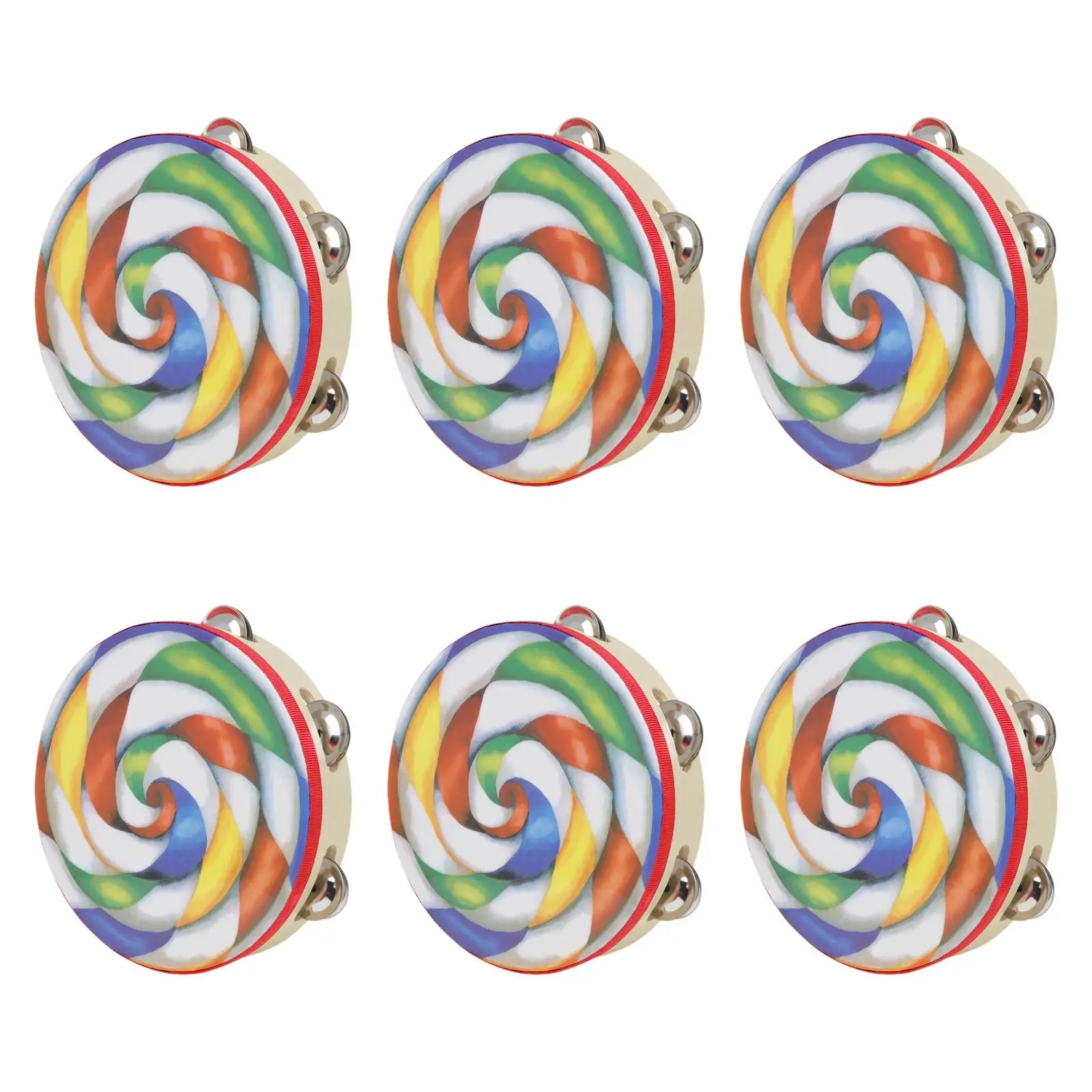 

6x Tambourines Handheld Wooden Percussion Instrument for Adults Children 8"