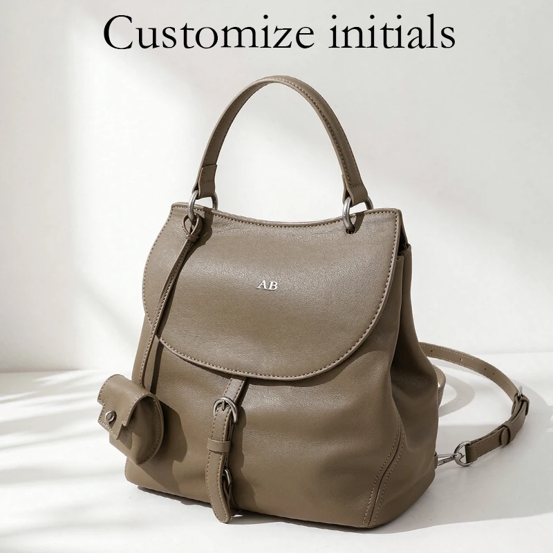 Customize Initials Leather Nackpack For Women Luxury Designer Handbag And Purse 2026 New In Cowhide Belt Top Handle Shoulder Bag