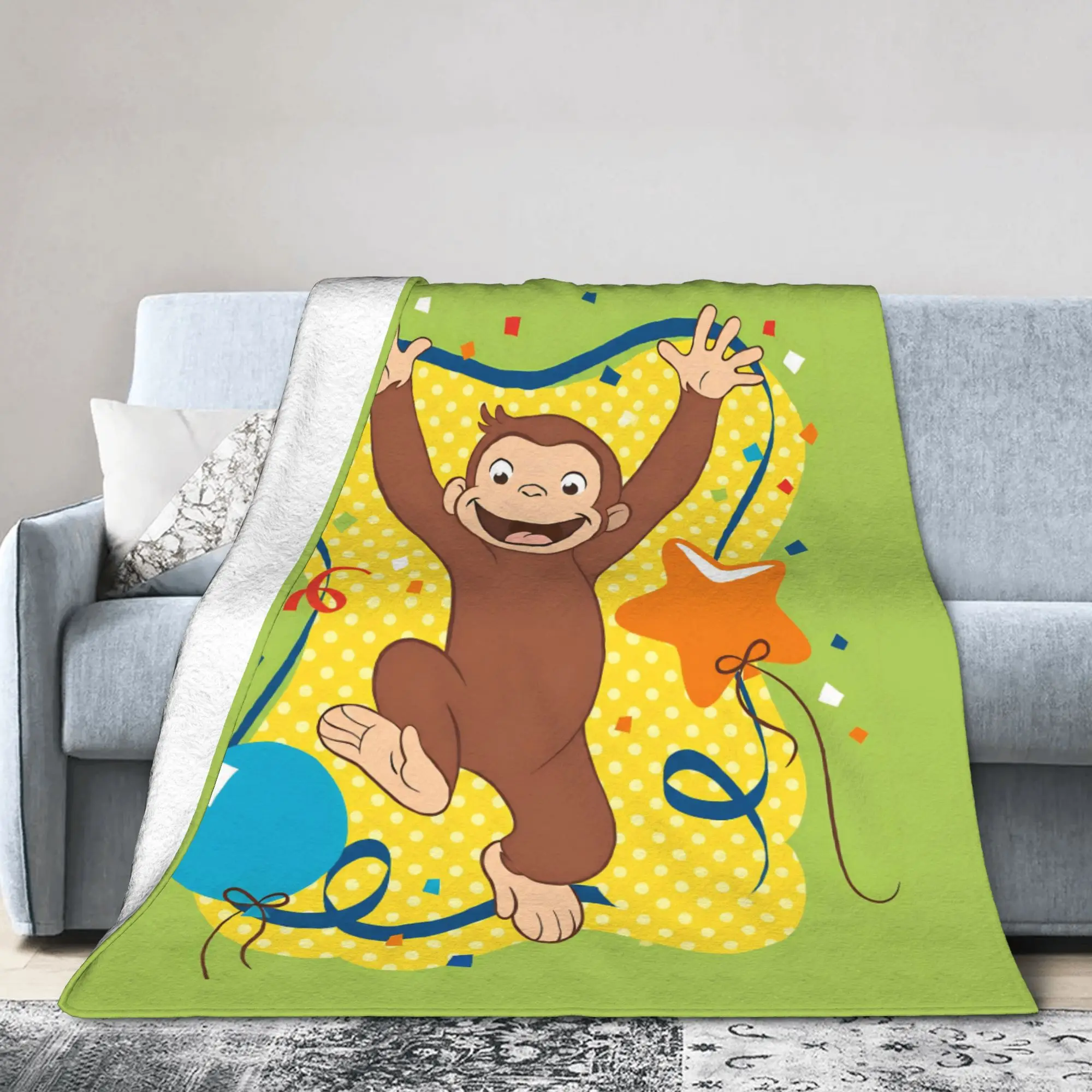 Curious Monkey Georges Cartoon Blankets TV Series Flannel Novelty Soft Throw Blanket for Home Spring Autumn Couch