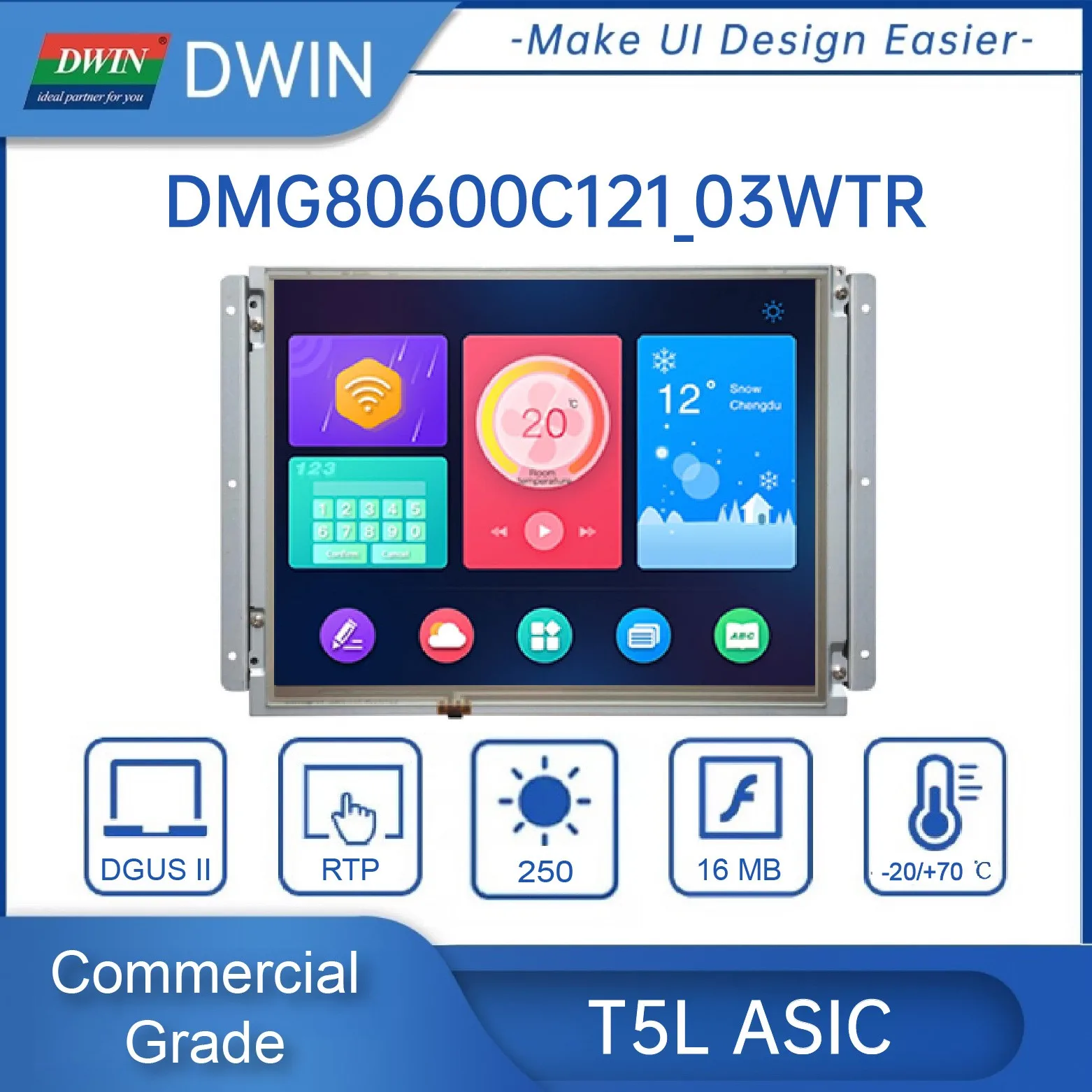 DWIN Touch Screen Painel com placa de controle, UART TFT, módulo LCD, comercial para Arduino, UART, Touch Screen, TFT, TTL, RS232, 12,1 polegadas, 800*600
