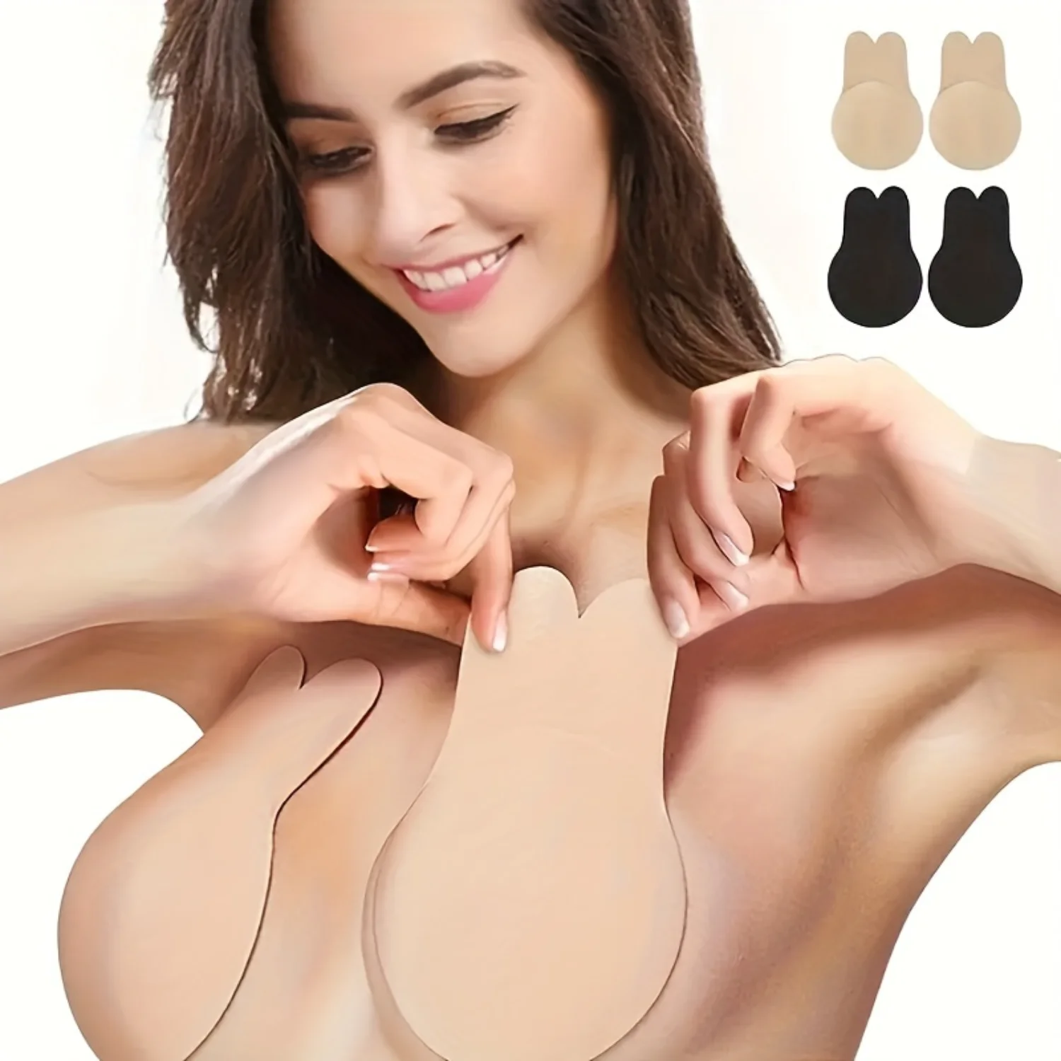 Women's Self-Adhesive Silicone Strapless Push-Up Bra With Reusable Sticky Breast Lift Tape And Rabbit Nipple Cover Pad -  And Co