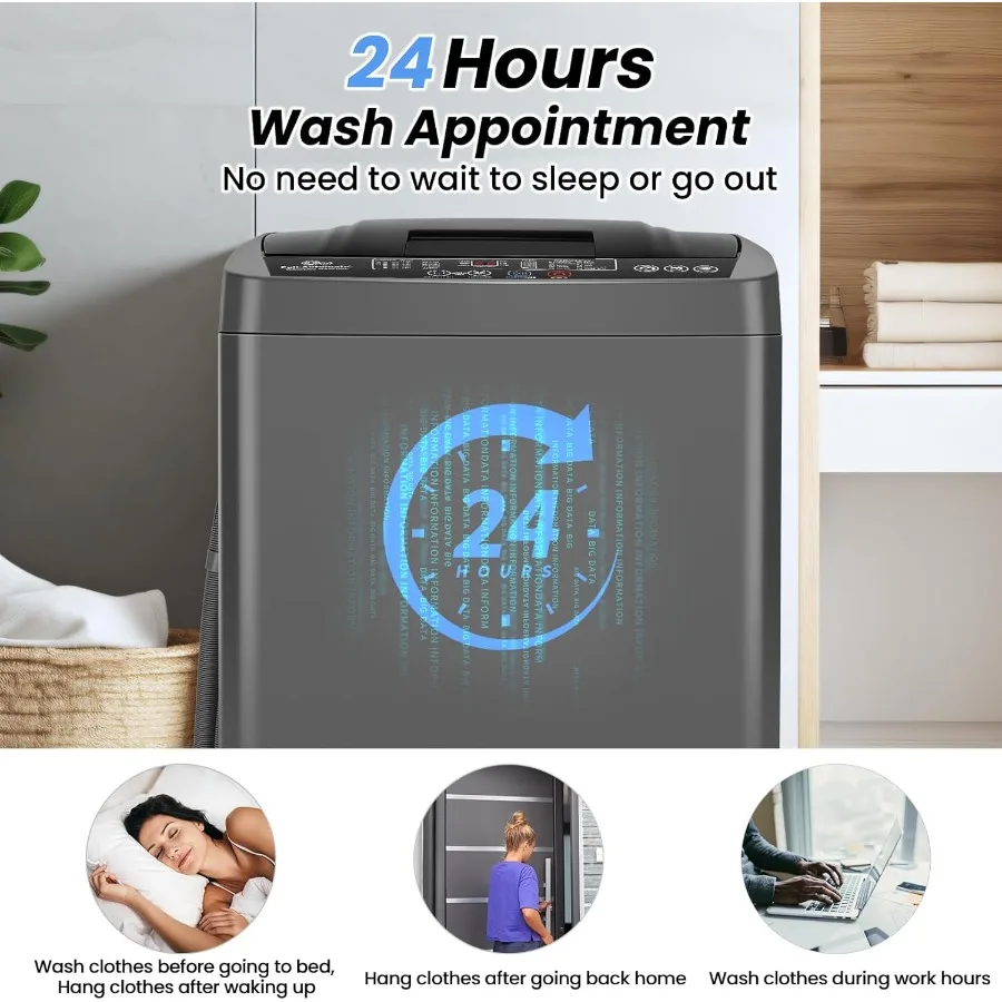 Compact Portable Washing Machine 17.8 lbs Fully Automatic with LED Display 10 Wash Programs and 8 Water Levels 2.4 Cu.ft Capaci