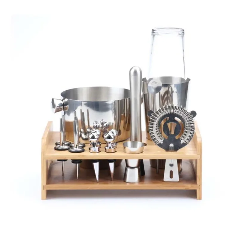 High-quality professional bamboo and wood bartender set handmade brackets bar tools and food storage and containers