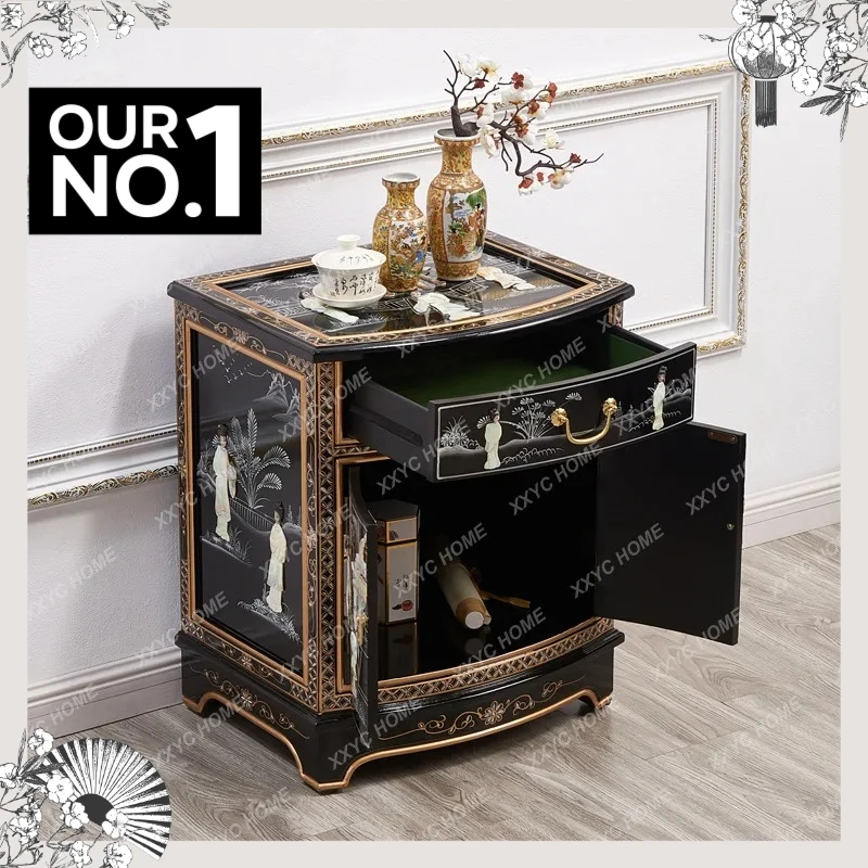 X-S Luodian craft chest, paint, living room side cabinet storage, bedside table with glass countertop HG