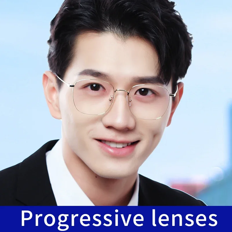 Progressive Multifocus Reading Glasses Blue Light Blocking Multifocal Magnifying Presbyopic ,Spectacles with Gold Wire Frames