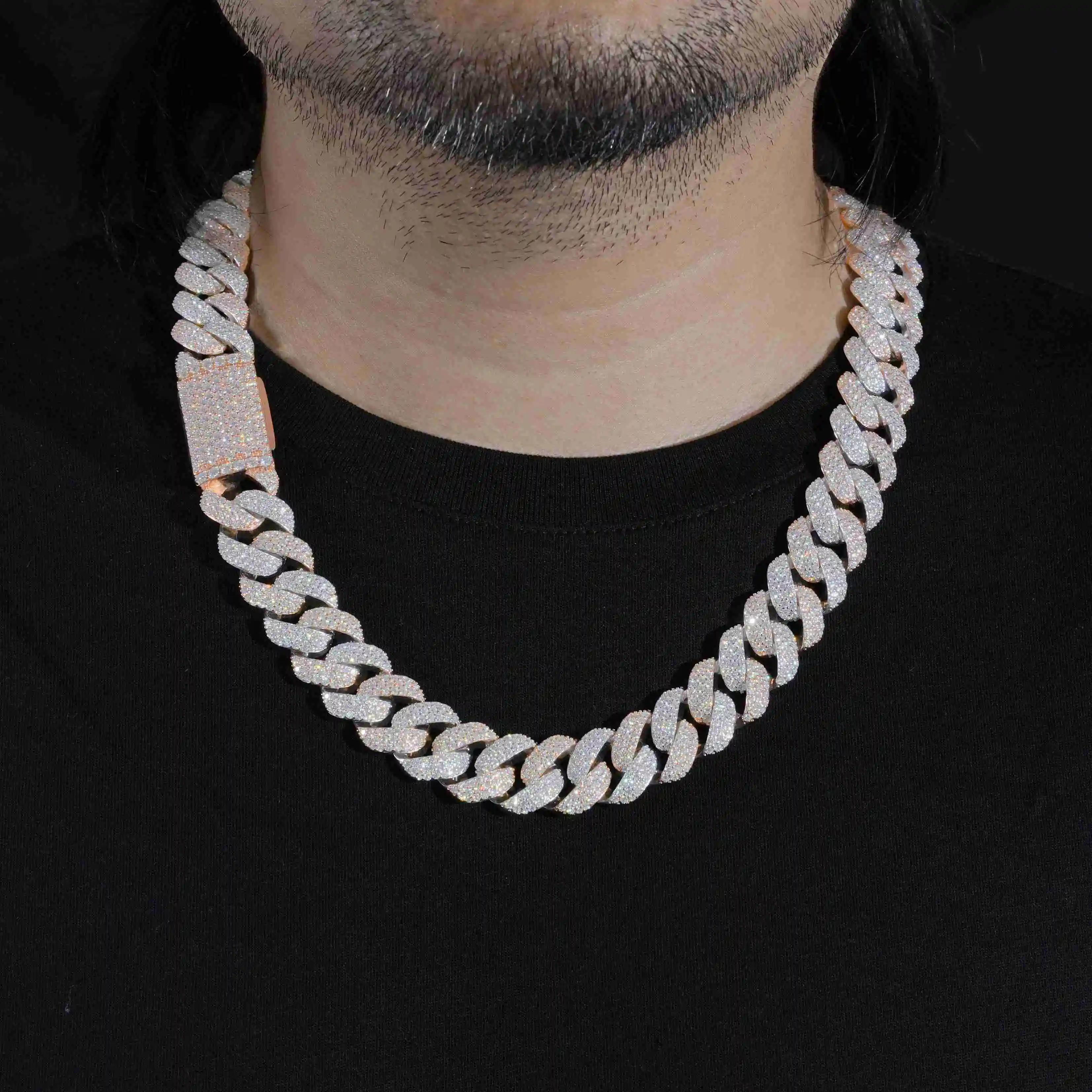 Miami 18MM Cuban Link Chain VVS Moissanite Iced Out Rose Gold Plated Cuban Necklace Hip Hop Fine Jewelry Cuban Link Chain..