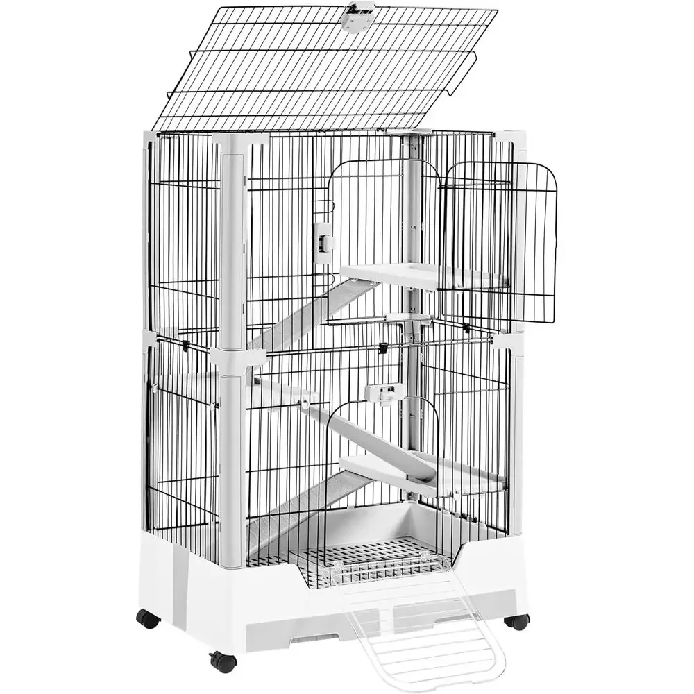 4-Level Small Animal Home with Open Top & Removable Tray for Rabbits, Guinea Pigs, Ferrets, and Chinchillas