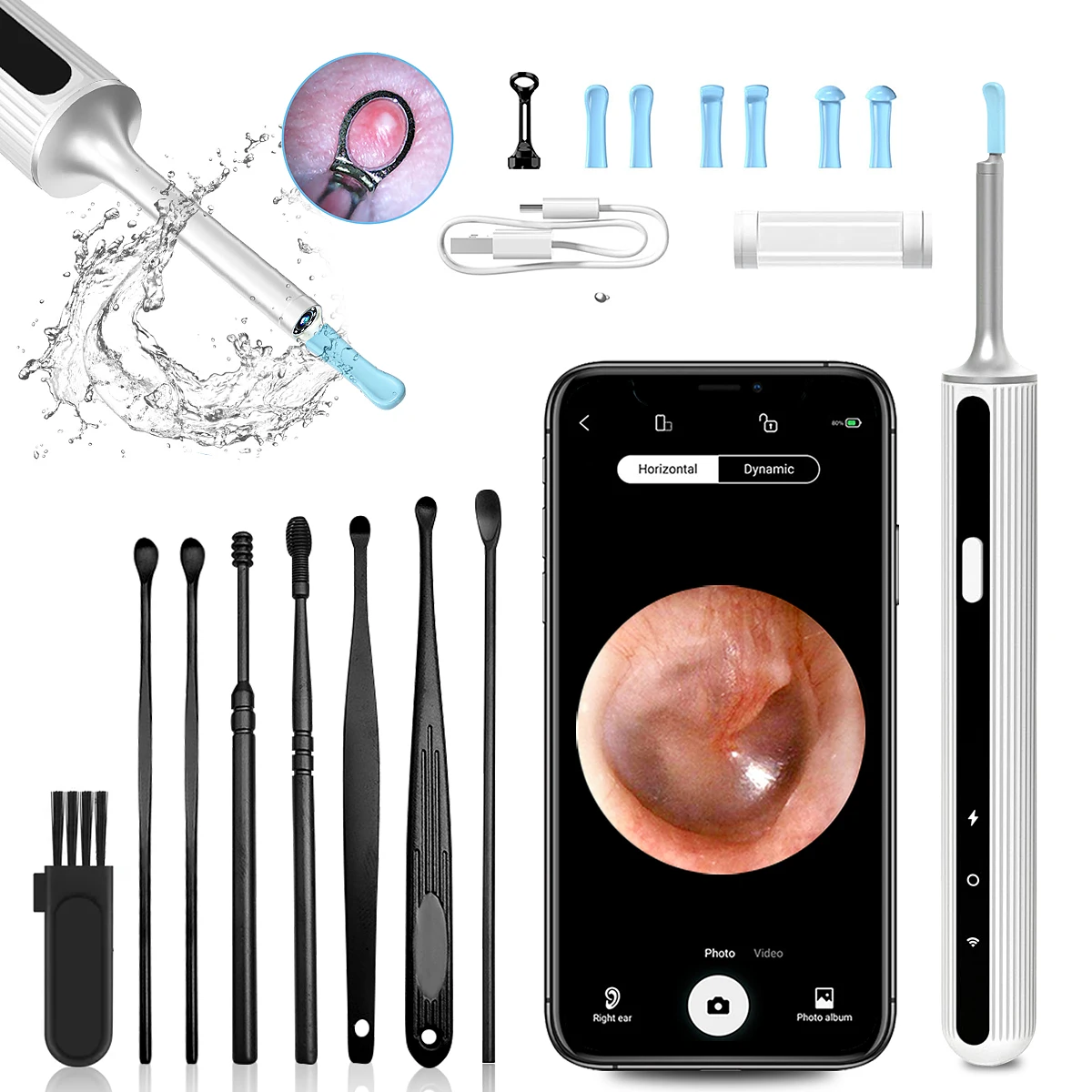 

Инструмент для удаления ушной серы, средство для чистки ушей с HD-камерой 1080P, набор для чистки ушей с 8 наборами ушей, беспроводной отоскоп с 6 лампами