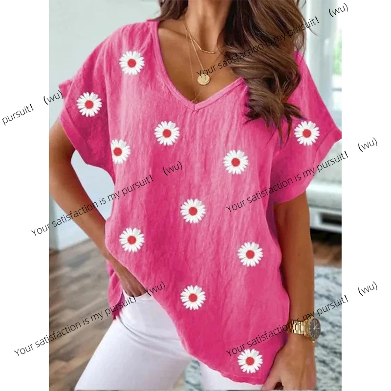 ZOCI-Top con estampado floral 3D para mujer, top estilo Y2K, ropa de calle Harajuku, camiseta elegante con cuello en V de talla grande, ropa de mujer