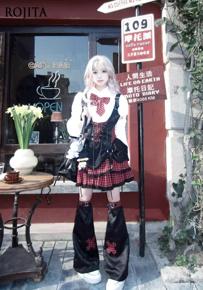 

Sweet and Spicy Rock Idol Outfit Lolita Stage Costume Anime Gothic Lolita Kawaii Outfit Shirt + Vest + Skirt + Leg Warmers