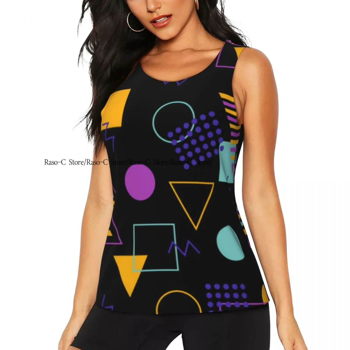 Women Casual Sport Yoga Vest Geometric Memphis Style Quick Dry Running T-shirt Training Workout Gym Sleeveles