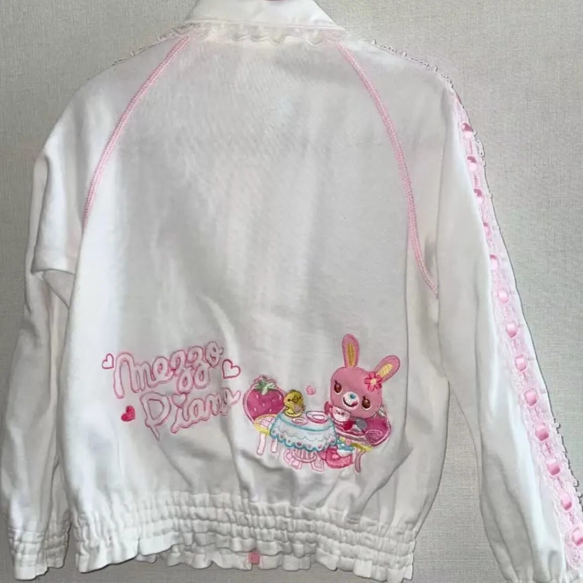 سترات نسائية على طراز هاراجوكو لوليتا سترات جمالية مطرزة برسوم كرتونية وياقة بيتر بان وسحاب معاطف كاواي وردي ضيقة Y2k ملابس علوية