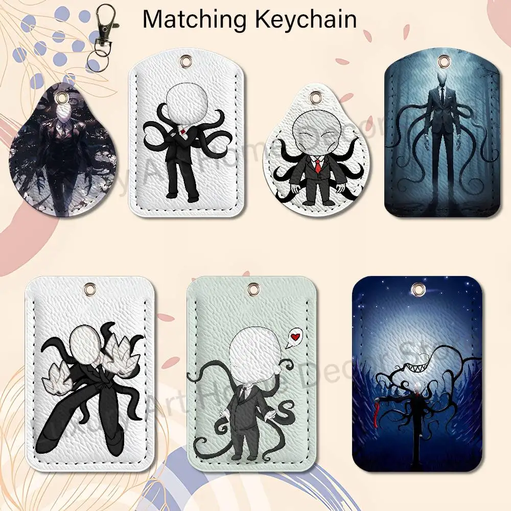 C-Creepypasta S-Slender Man Cartoon Game Anime Leather Card Holder Can Store Access Control ID Card Subway Air Tag Case