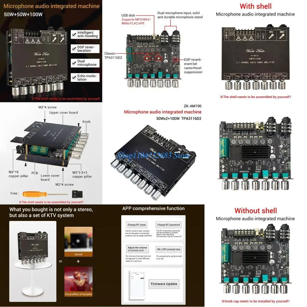 

Y6GD Amplifier Board 2x50W+100W Digital Amplifier Board Audio-Module Low Distortion