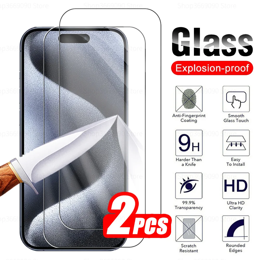 2Pcs Tempered Glass For Apple Iphone 15 Pro Max Protective Glass For Iphone 15 Plus Iphone15 Screen Protectors Safety Cover Film