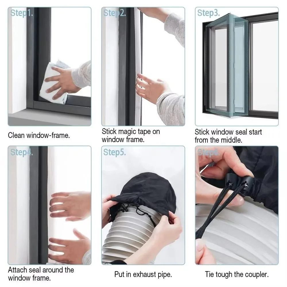 Weatherproof Fabric Portable Air Conditioner Window Seal Double Opening Easy Install Window Seal Kit Shrink Rope Strip Design