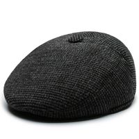 Casual Warm Cold-proof Woolen Cloth Plaid Winter Dad Visor Hat Ear Protection Cap Men Hat Beret