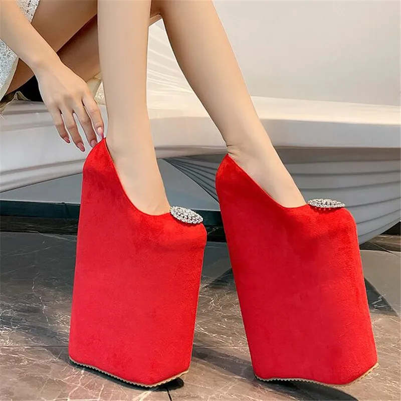 SDTRFT Ultra High-Heeled 30cm wedges College Girl Diamond Pumps 20cm Platform Women Round Toe Lace Cosplay Lolita Sweet Shoes