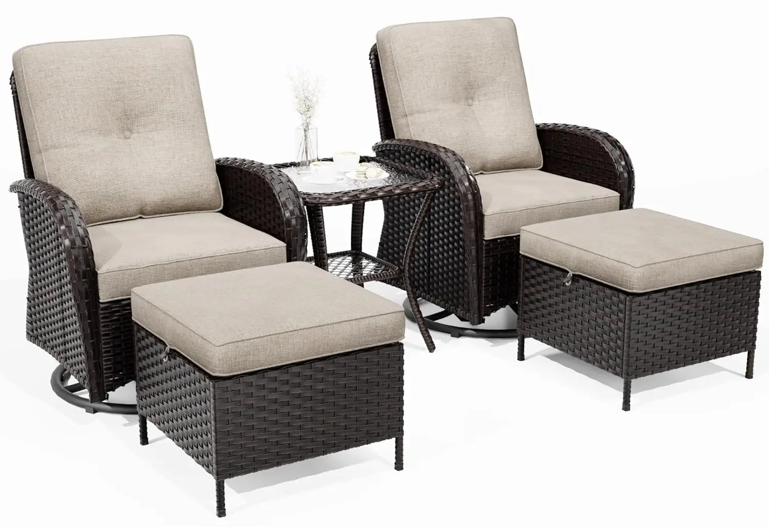 *u-Wicker Patio Furniture Set, 5 Piece Outdoor Furniture Set With Thickened Cushions, High Back, Deep Seating, Wide, Customized
