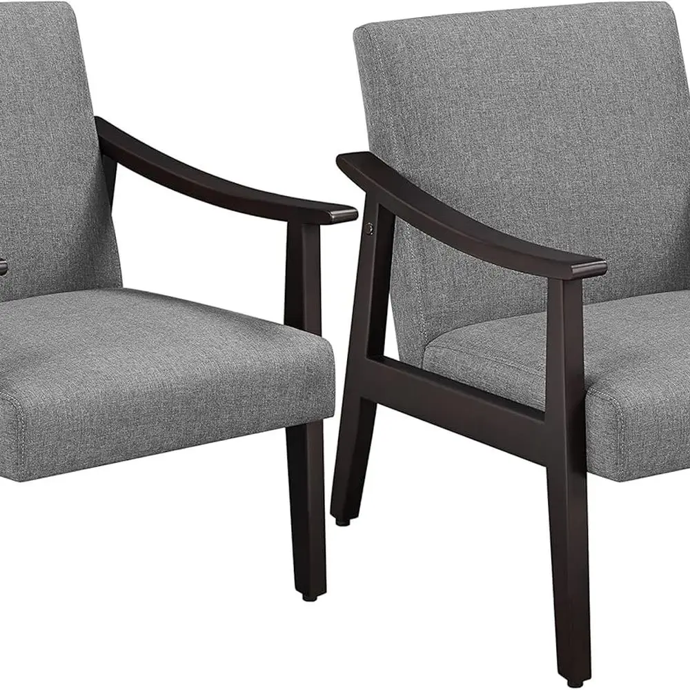 كراسي حديثة من منتصف القرن، قماش كتان، مساند للذراعين وأقدام صلبة، طقم مكون من قطعتين، رمادي داكن لغرفة المعيشة/غرفة النوم #1