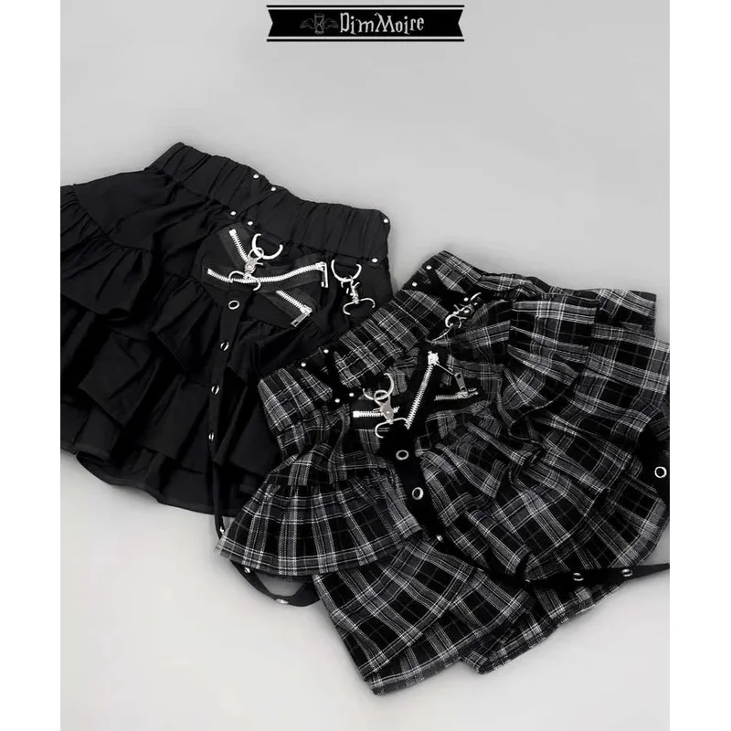 DY20Mini Tie Up Skirt Japanese Harajuku College Style Elastic Waist Subculture Y2k Skirts Girl Autumn New Ruffled Cake Pleated S