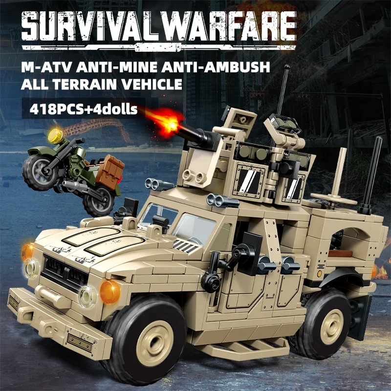 418PCS Military Fighting Vehicle WW2 Model Building Blocks Army Military Weapon Vehicle Figures Bricks Toys for Kids Gifts