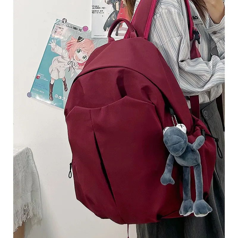 Bolsas escolares monocromáticas para mulheres, softback casual, grande capacidade, zíper, mochilas de nylon, linha de costura, 2024, alta qualidade