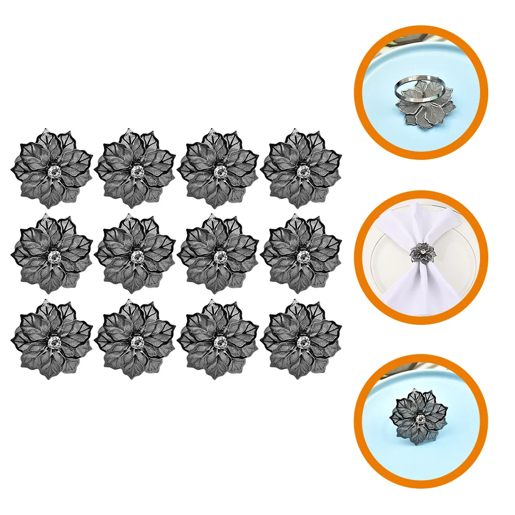

12 Pcs Napkin Ring Rings Holders Metal Buckles Decor Accessory Dining Table Decorative Flower Napkins