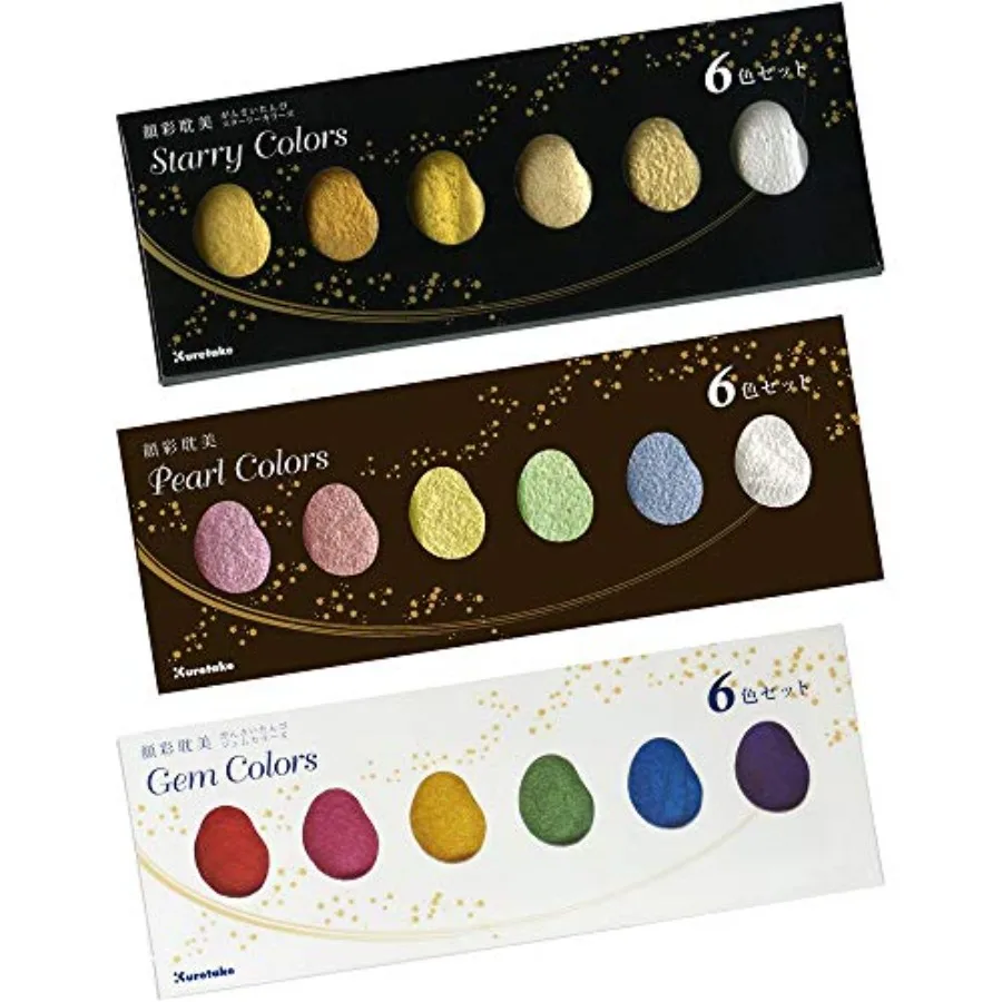 

GANSAI TAMBI 6 colors,,STARRY,,GEM, Watercolor Paint Set, Gold, Silver, Glitter, for Professional, Artist, Made in Japan