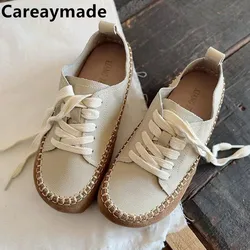 Careaymade-Genuine Leather Women' Shoes  Lace up Low Top loloafers Simple Single sheos Ladies' Casual platform shoes zapatos
