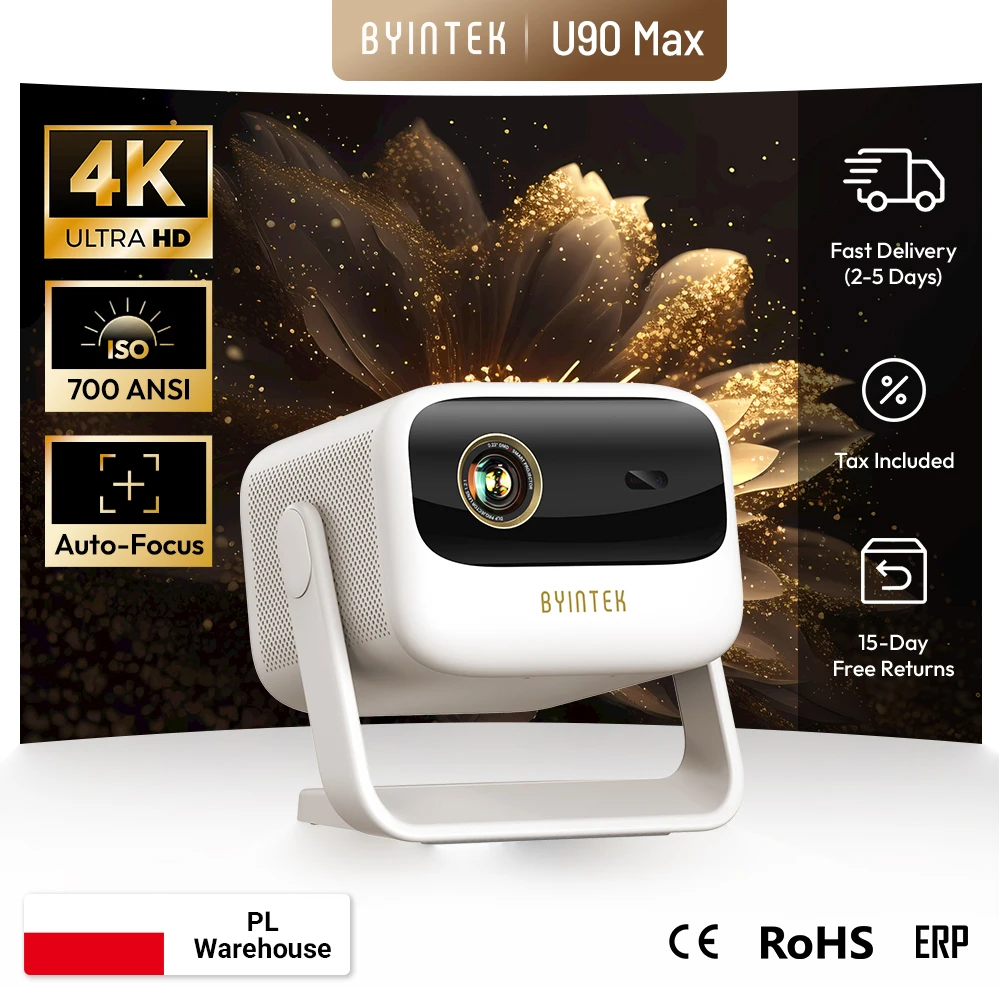 Projecteur BYINTEK U90 Max 4K Full HD1080P Cinéma Android TV 11.0 WiFi Mini Portable 1080P Home Cinéma Vidéo DLP avec batterie