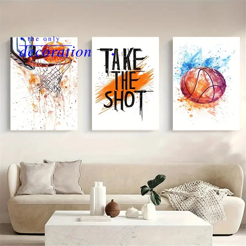 3pcs Set Exquisite Wooden Frame Basketball Theme Canvas Wall Art Poster Set Ideal Decoration Choice for Homes, Offices, Bars,