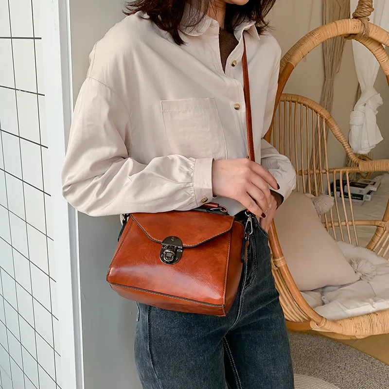 Small Square Bags For Women Fashion Solid Color Designer Crossbody Shoulder Bag Vintage PU Leather Handbags Female Bag Bolsa