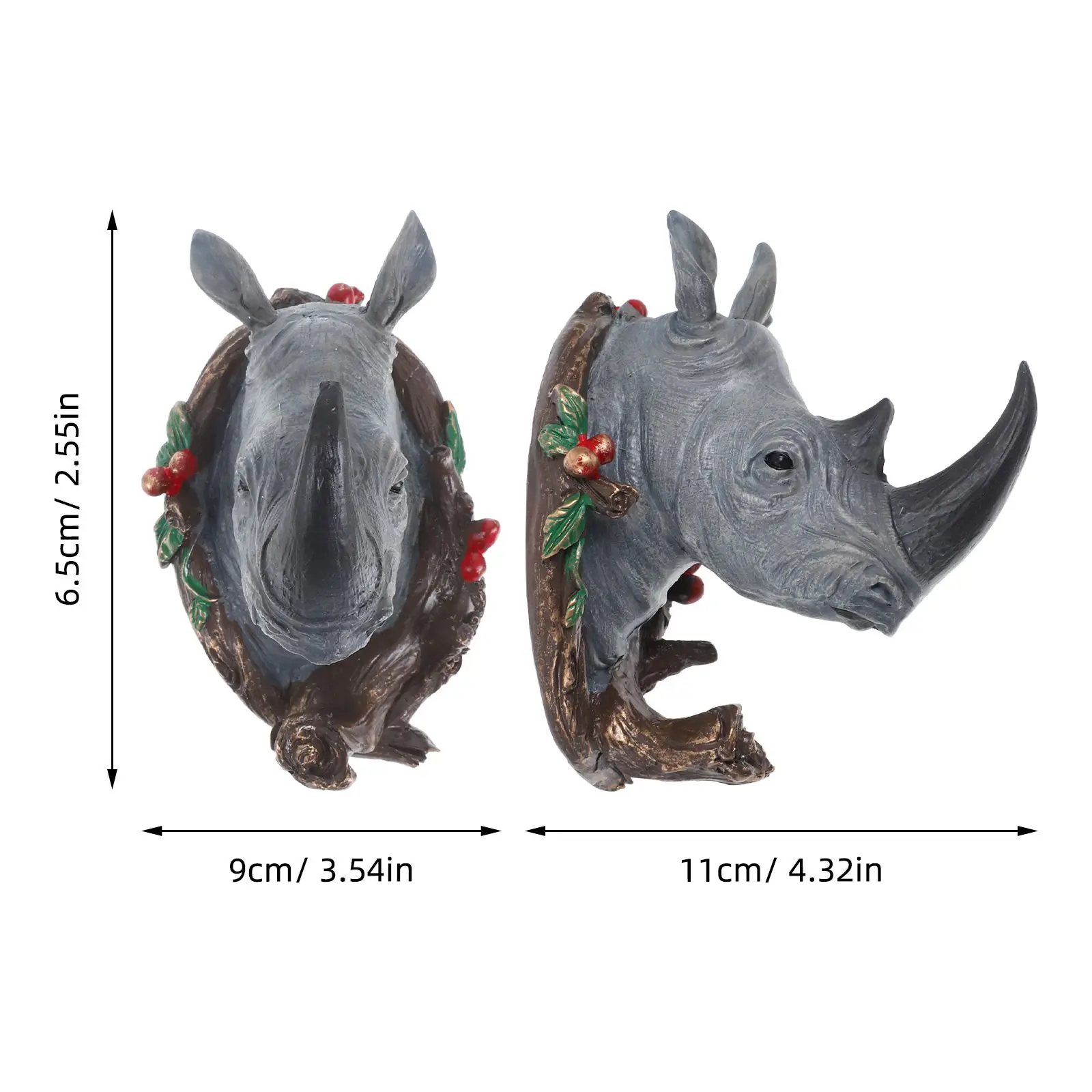 

Rhino Head Hooks Grey Single Decorative Animal Bath Coats Hats Towels Bags Resin Mount Door Storage