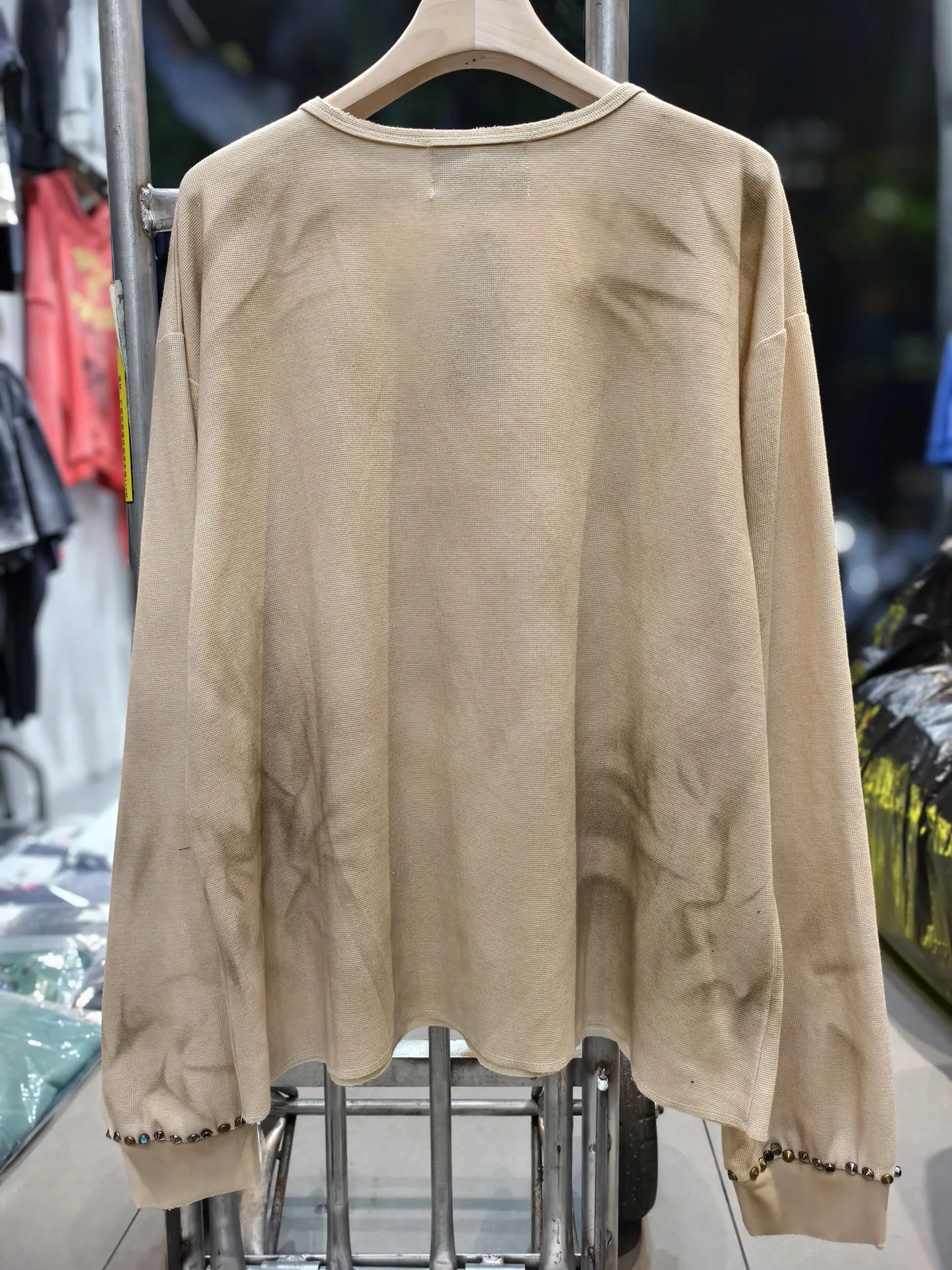 Yao Fashion New Vintage Tops Satoshi Willow Waffle Autumn Washed Oversize Tees 27SS Logo Thermal Long Sleeve T-shirt for Men