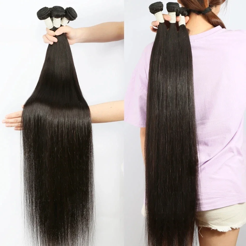 26 28 30 32 Inch Human Hair Brazilian Straight Hair Weave Bundles 1/2/3/4 Pcs Bundles Deal Natural Black Hair Extension