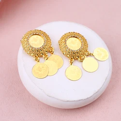 Gold Plated Coin Brooch for Women, Middle Eastern Ethnic Jewelry, Turkish Bridal Wedding Jewelry, Kurdistan Hijab Brooch