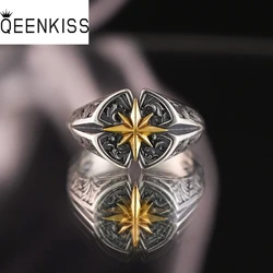 QEENKISS 925 Sterling Silver Vintage North Star Rings for Men Male Birthday Wedding Party Christmas Boyfriend Father Gift RG7018