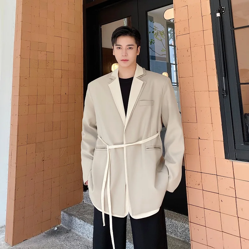 

Double Layer Collar Color Blo Men's Suit Jaet Korean Sle High End Fake Two-Piece Casual Long Sve Faionable Outerwear