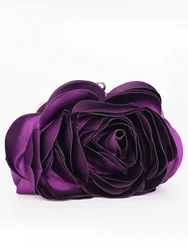 Women Rose Flower Evening Bag Ladies Floral Pink Handbag Bridal Wedding Party Purse Fashion Beatiful Small Day Clutch Chain