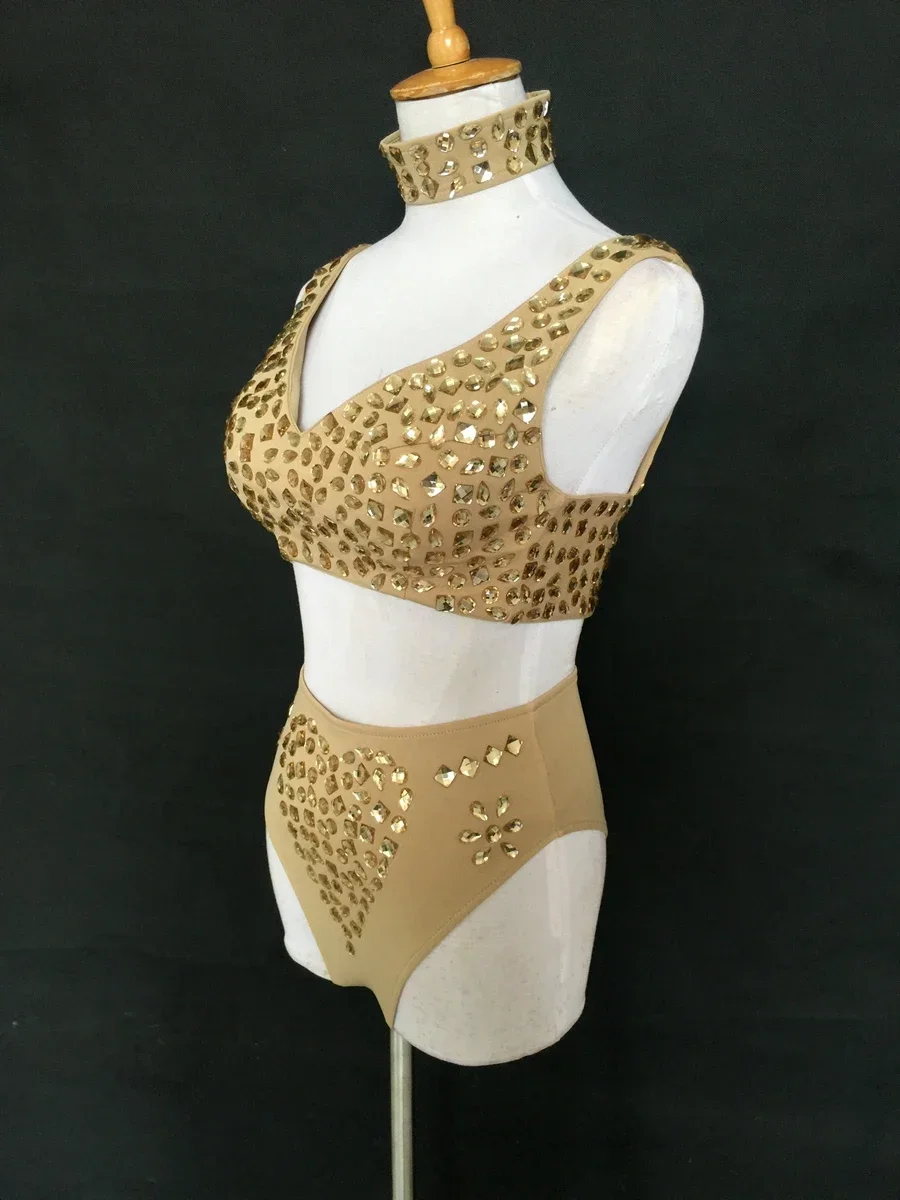 Sparkly Rhinestones DJ Bikini Outfit Sexy Pole Dance Bra Shorts Set for Bar Dancer Nightclub Party Show Performance Costume