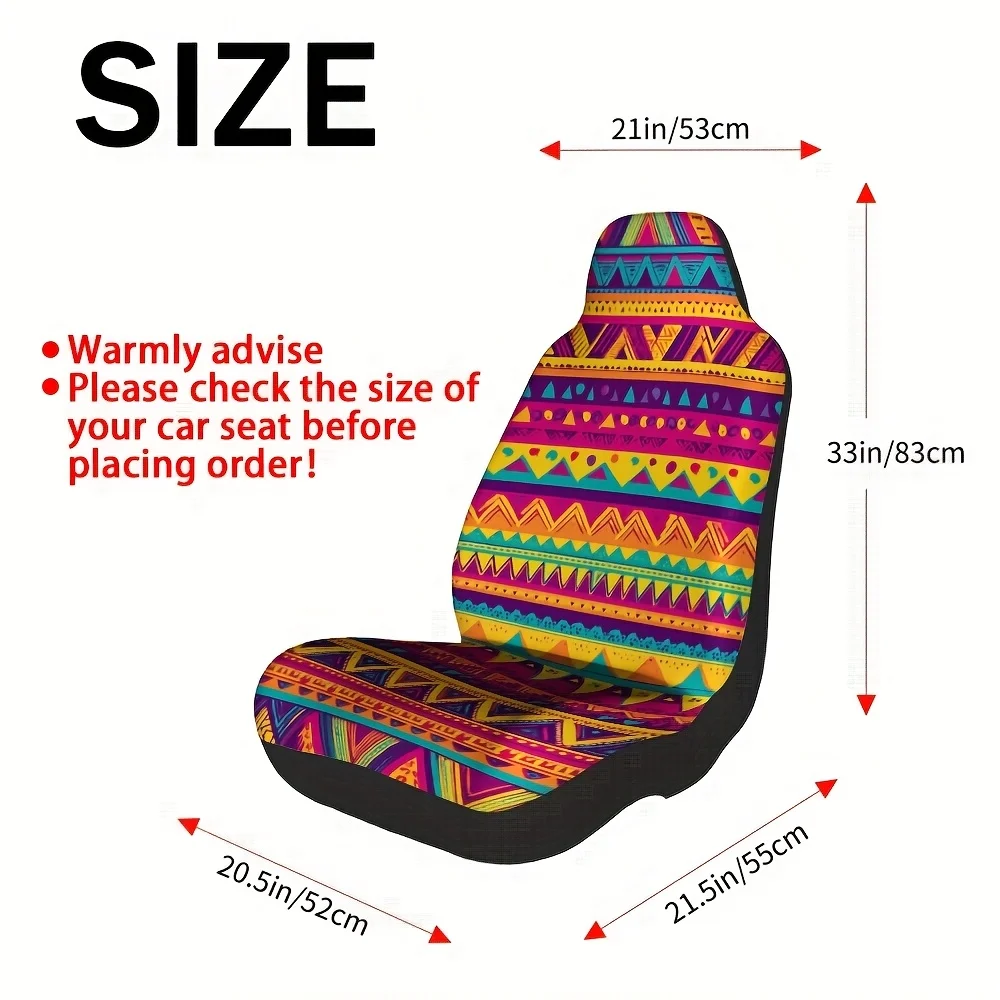 2pcs Vibrant Tribal Car Seat Covers - Washable, Soft Polyester, Universal Fit For Most Vehicles, Colorful Geometric Patterns, Pe