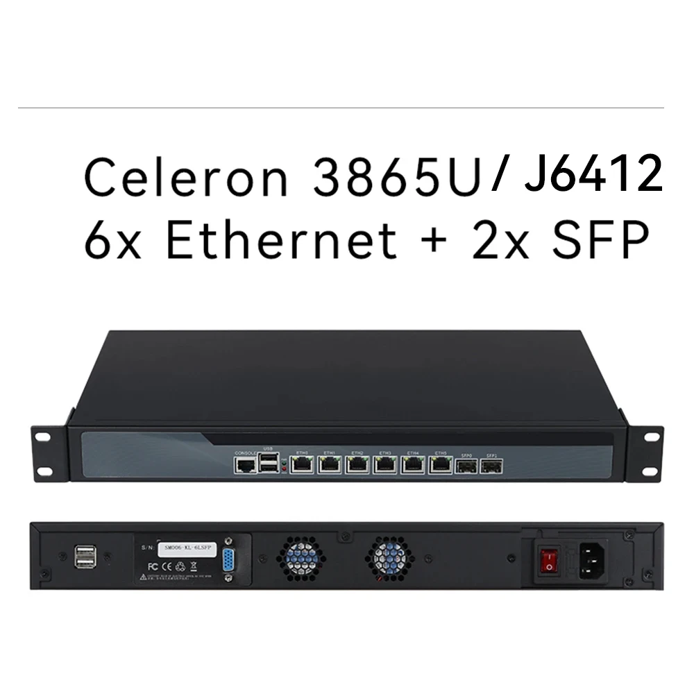 1U Firewall Network Server Intel Core I5-6200U 8260U J4125 3865U 6x Gigabit Ethernet Support Windows Linux Pfsense