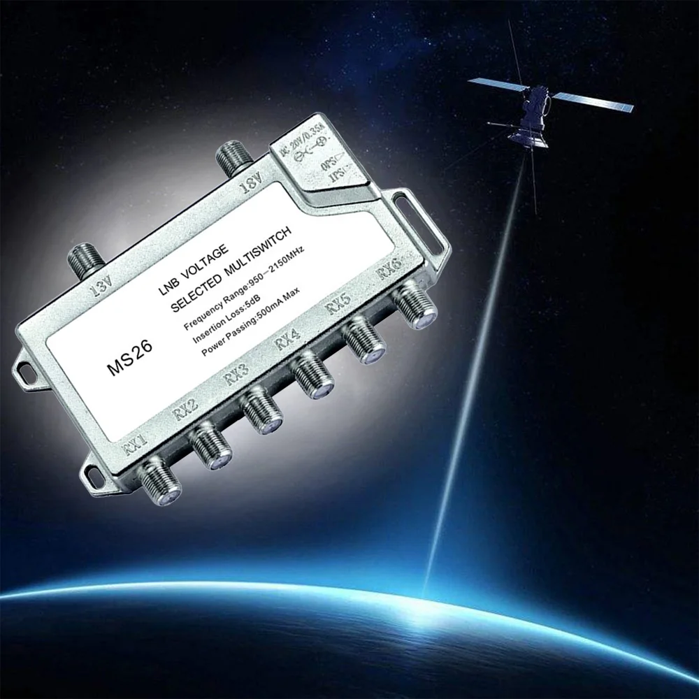 

2 Input 6 Output Zinc Satellite Multiswitch Antenna Cable 950-2150MHz 2 In 6 Diseqc LNB Power Waterproof Stand-Alone TV Switch