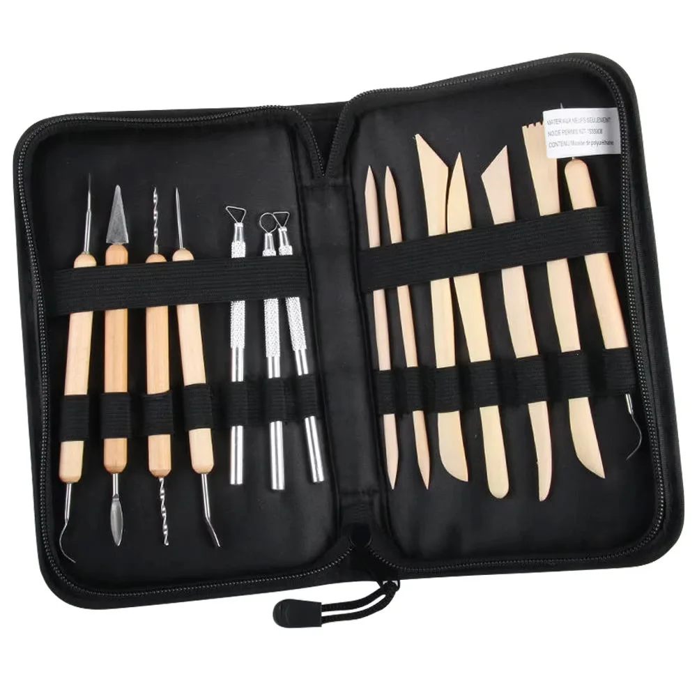 

Pottery Sculpture Tool Set - 14-piece Set. Handmade DIY Clay Shaping And Carving Tools Set (with Portable Bag)