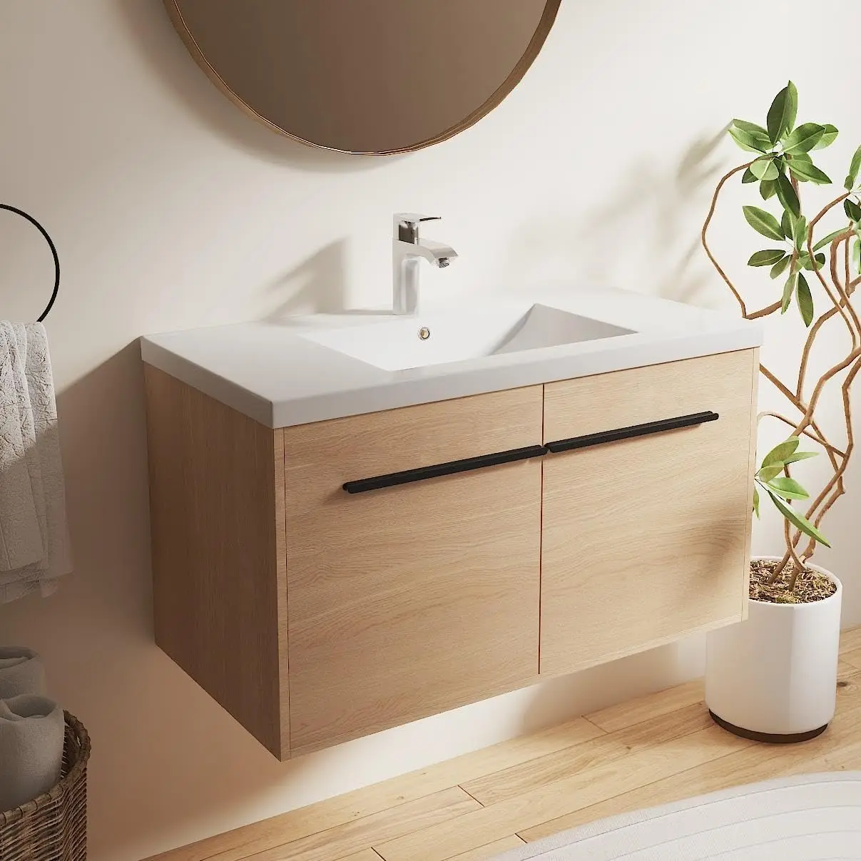 

Плавающий туалетный столик для ванной комнаты 36 дюймов, туалетный столик для ванной комнаты 36 дюймов с раковиной, настенный туалетный столик с одной раковиной, коричневая стена, по индивидуальному заказу