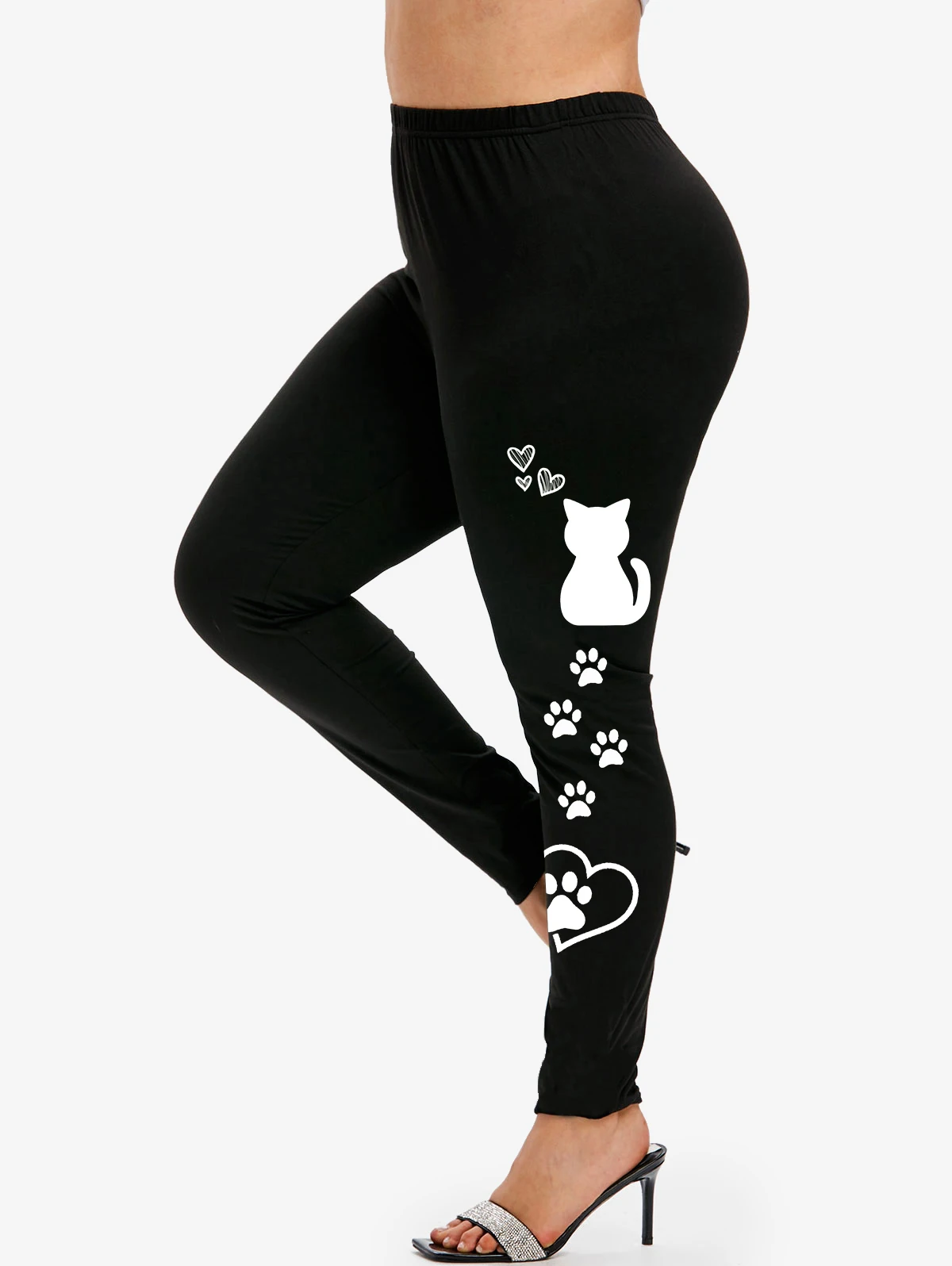 ROSEGAL S-5XL Leggings For Women Cute Cartoon Cat Paw Footprints Printed Skinny Pants Black Female Spring,Fall,Winter Trousers