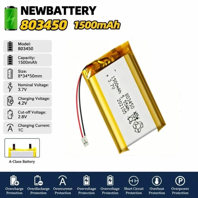 New 3.7V 1500mAh 803450 Polymer Lithium Battery Li-polymer Rechargeable Batteries for Power Tools GPS Toys Lighting Equipment