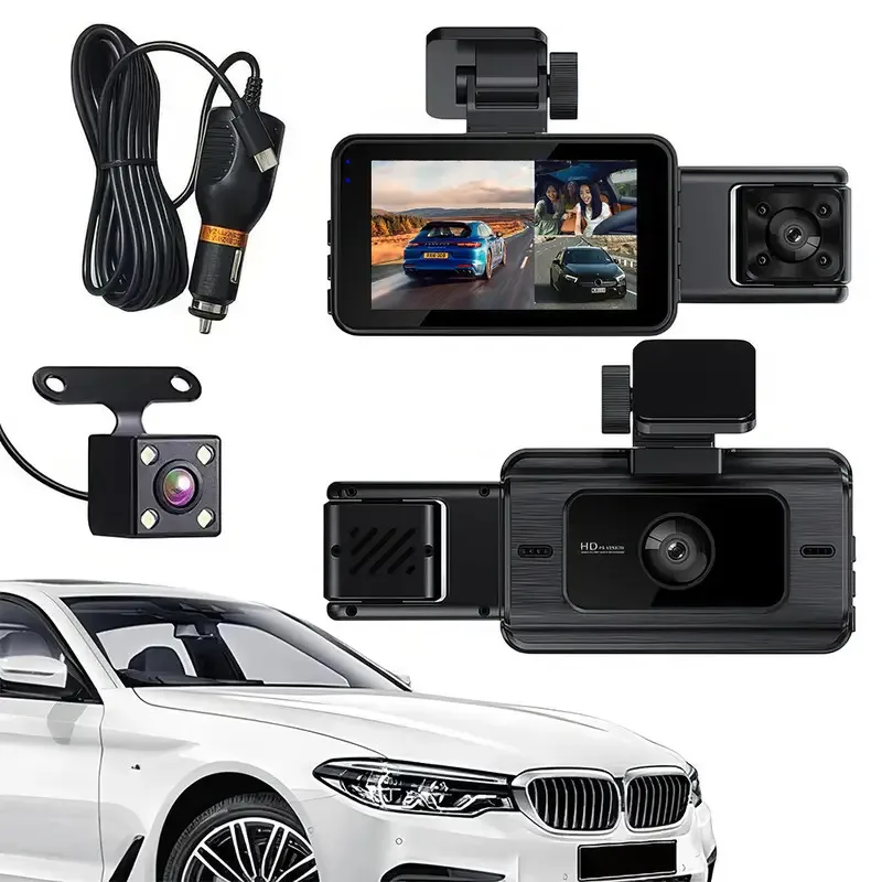 Novo produto Dashcam com tela IPS de 3 polegadas com lente grande angular de 360 graus de visão noturna dianteira e traseira do carro 3.0 na esquerda e direita