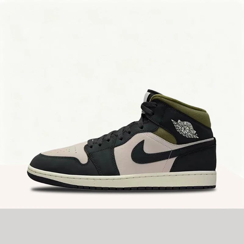 

Мужские баскетбольные кроссовки Nike Air Jordan 1 Classic Versatile Streetwear Comfortable Mid-Top, бежевые, черные, зеленые, HV4091-102